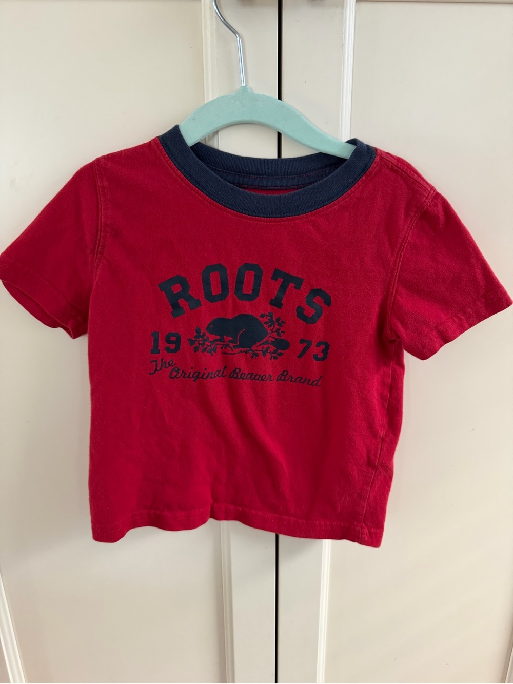 Roots 3t Red Kids Short Sleeve Tee with Navy Logo